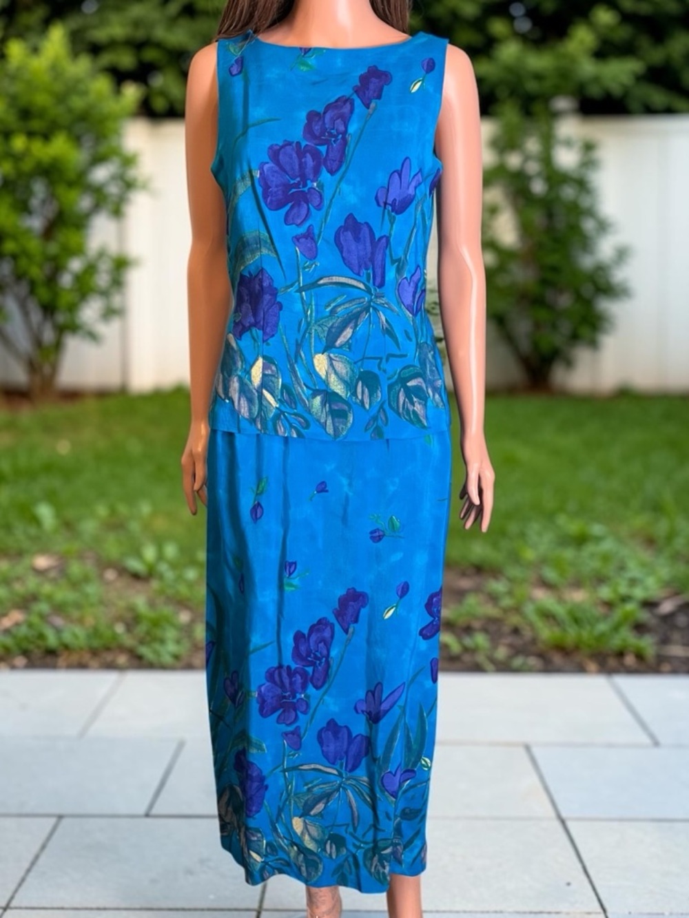 Dress Barn Blue Floral Maxi Dress Size 6 Boho Layered Look Rayon - Picture 5 of 10